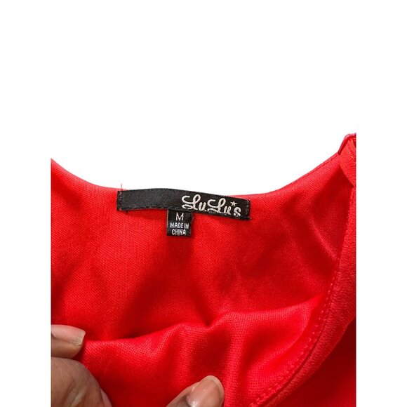 Lulus Into The Tropics Red Shift Dress With Ruffle Detail Spaghetti Straps Sz M - Picture 5 of 11